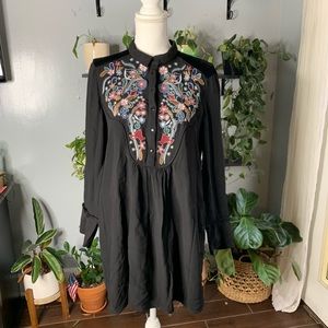 Zara embroidered mini dress with pockets